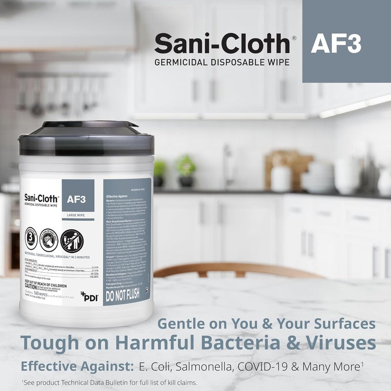 PDI Sani-Cloth AF3, Surface Disinfecting Wipes, Fragrance Free, Alcohol-Free, Large Canister, 160 Wipes - Image 5